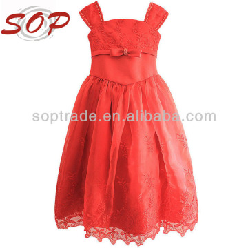 Red newest design flower girls dresses children dress cotton kids party wear dresses for girls