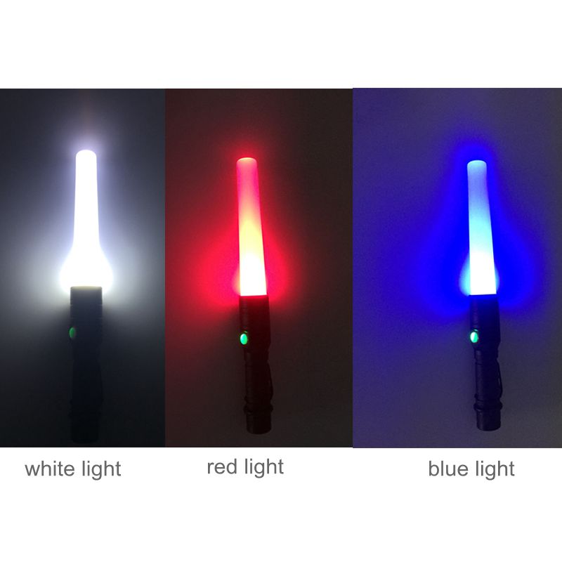 USB Rechargeable Magnet Base Signal Traffic Wand Baton LED Flashlight With Red Flashing Mode