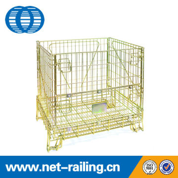 Welded stackable folding wire mesh container for warehouse