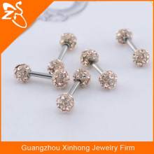 Straight barbell colorful rings Colored stone stud earrings with crystal ball