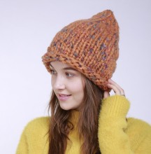 Winter hand-knitted woolen yarn mixed color knitted hat