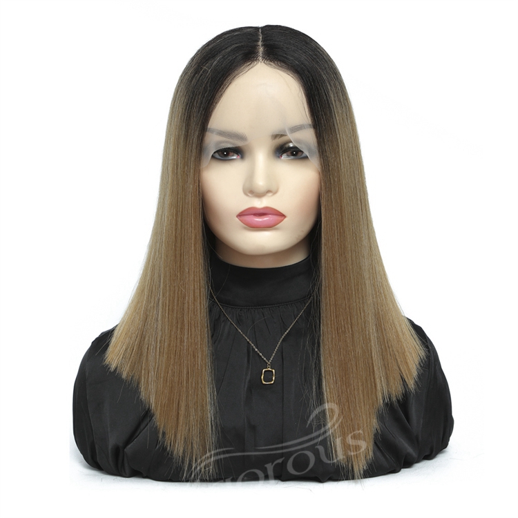 Vigorous wholesale fashion 14 inch cheap price new ombre brown straight handmade short synthetic hair lace front wig