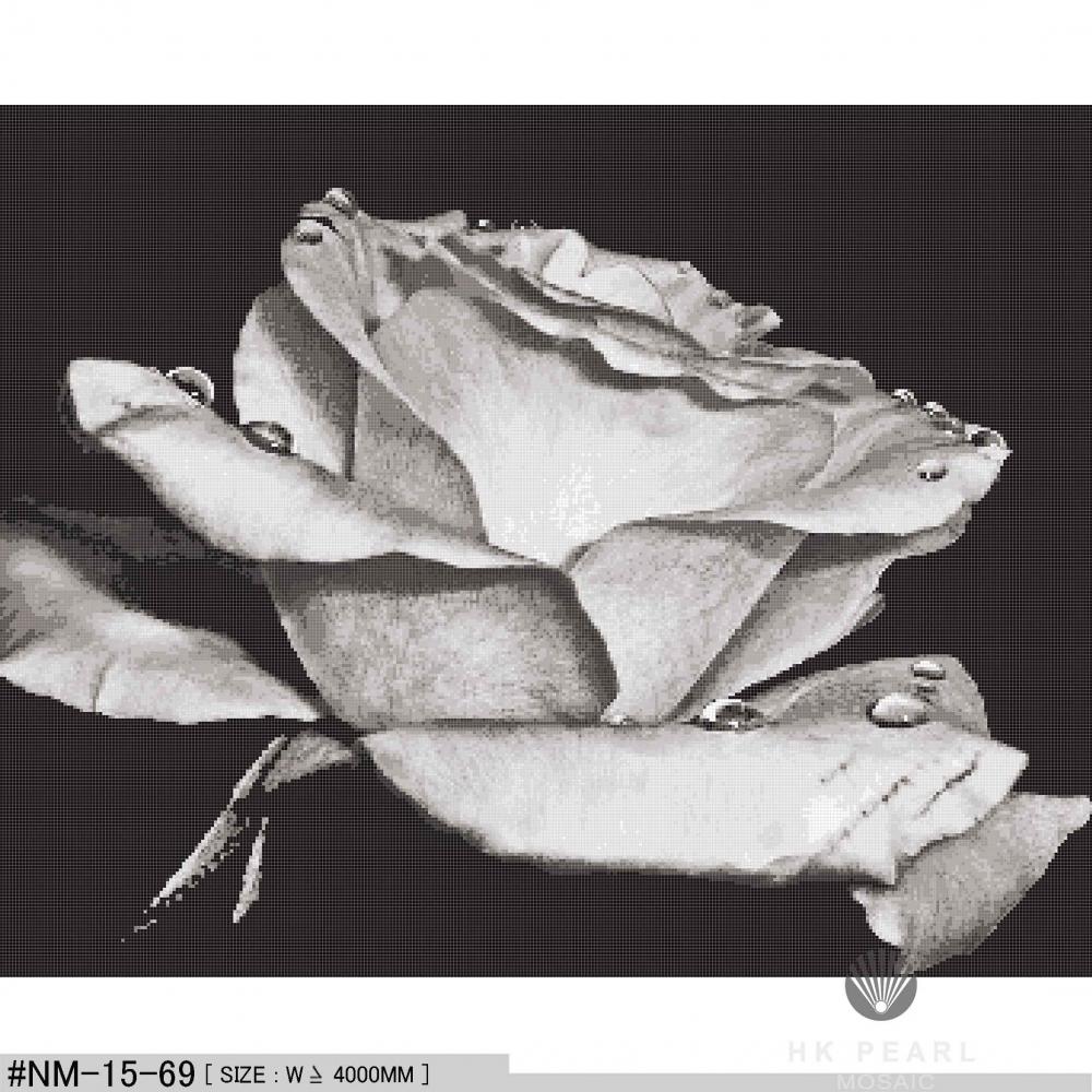 Bức tranh tường nghệ thuật khảm hoa hồng màu đen và trắng bằng thủy tinh