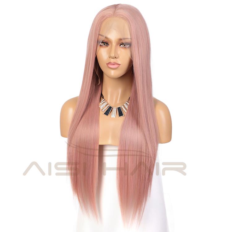 Aisi Hair New Design 26 Inch Long Silky Straight Pink Wig Cosplay Swiss Lace Wig Synthetic Hair Lace Front Wigs For Black Women