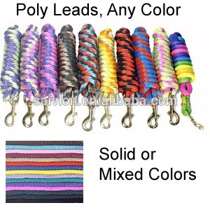 Mixed colors horse lead core rope with heavy swivel snaps