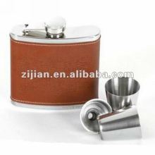 portable wine hip flask with leather wrapped