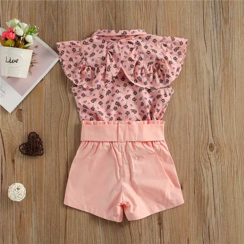 2021 Children's Printed Shirt Top Bow Shorts Set