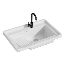 Modern Single-Hole Ceramic Laundry Tub with Rectangular Washboard for Bathroom Installation
