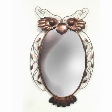 Unique Rusty Finish Metal Owl Shaped Mirror Craft