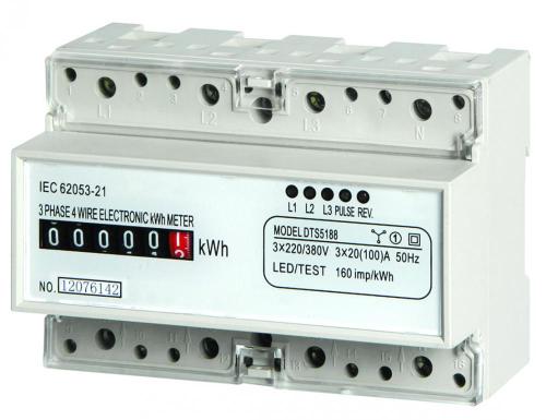 DIN Rail montado fase tres electrónicos kilovatio hora metro