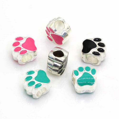 12MM Plated Black Enamel Bear's Paw Charm Bear Paw Footprint Beads Bear Paw Big Hole Beads Charms Fit European Bracelet