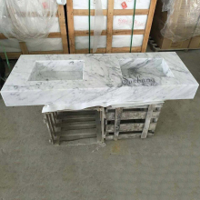 Prefab Carrara White Marble Bathroom Vanity Top Double Sink