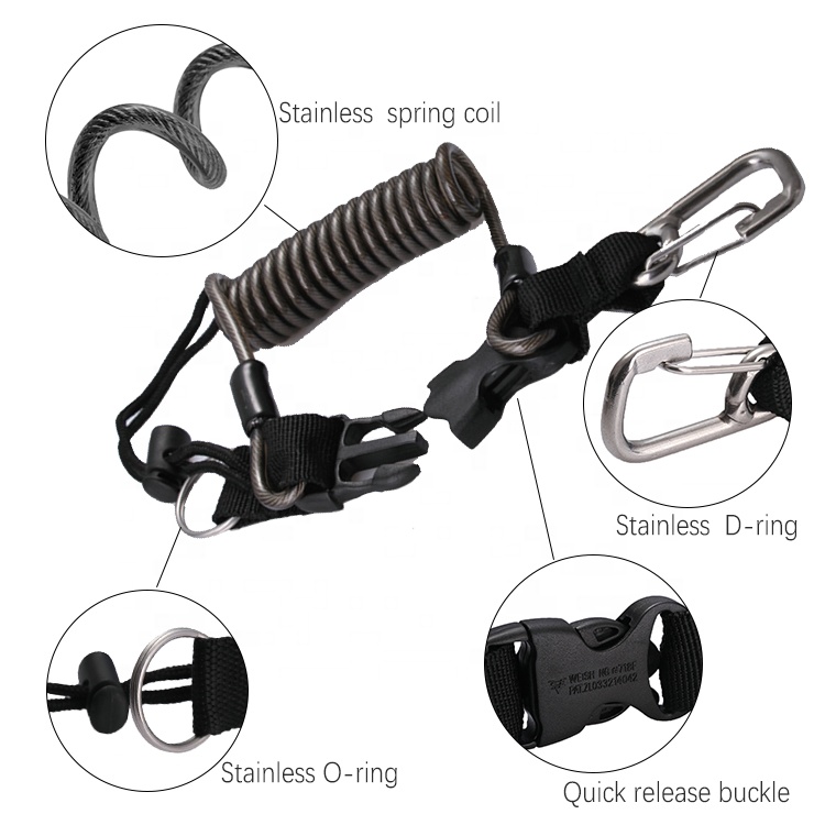 Bcd Diving Equipment Flexible Safety Floating Lanyard Stainless Steel Spring Coil Swimming Lanyard Diving Lanyard