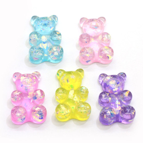 Glitter Artificial Bear Resin Beads Flatback Cabochon Gummy Bear Charms for Keychain Ornament Jewelry Making