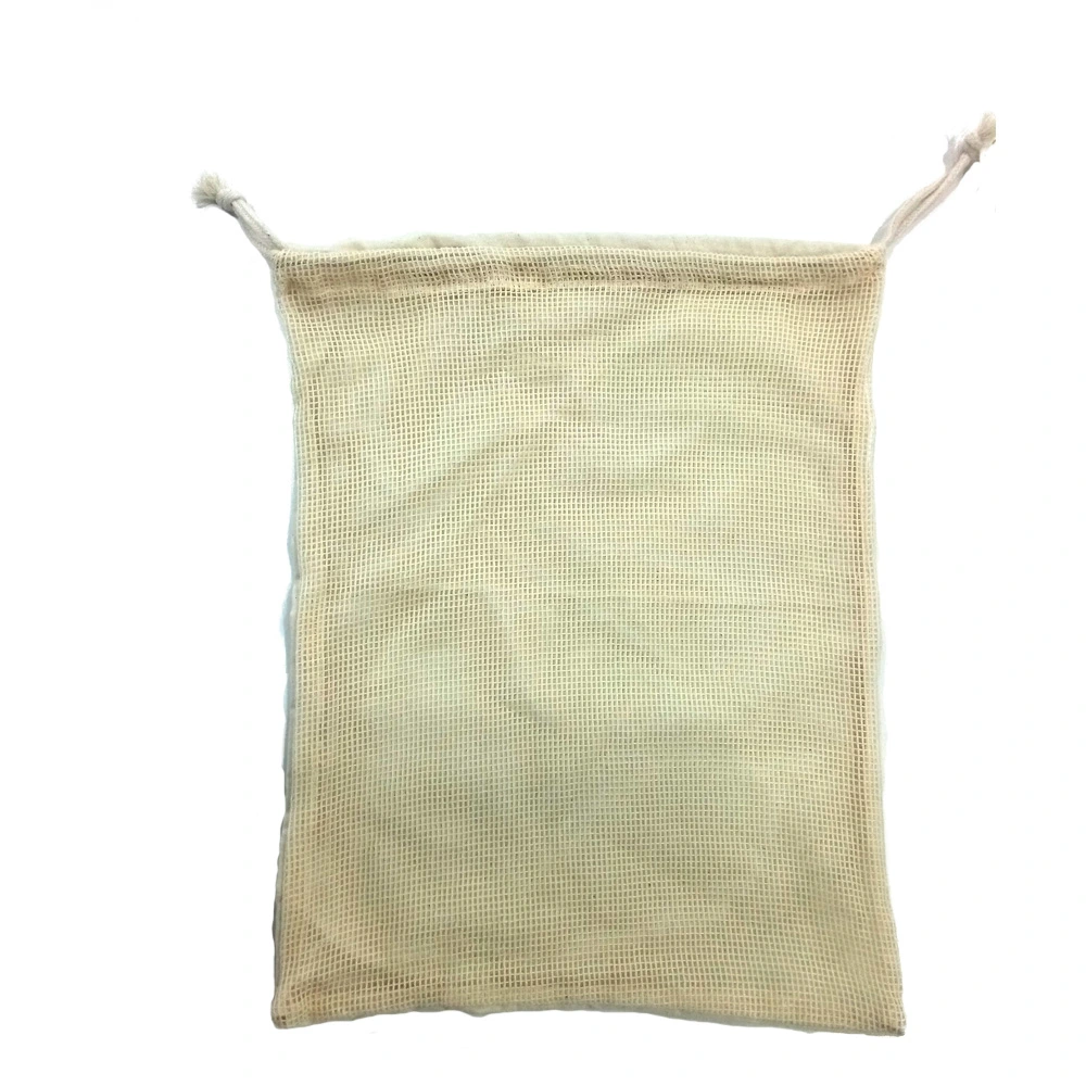 Gots Organic Cotton Silk Screen Printing Handles Veggie Bag Cotton Mesh Vegi Bag