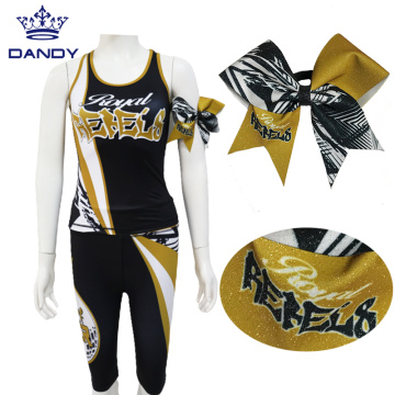 Sleeveless cheerleading uniforms with cheer bows