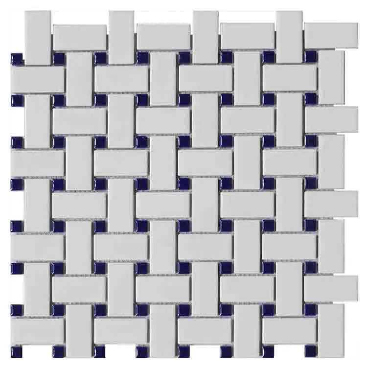 Black Mix White Glazed Basket Weave Porcelain Carrara Mosaic Tile