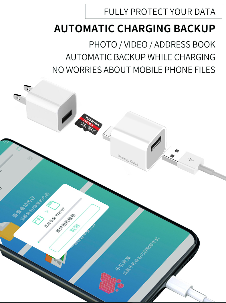 2021 New Arrival Usb Automatic Backup adapter for iPhone Support TF card data transfer for iPad backup charger