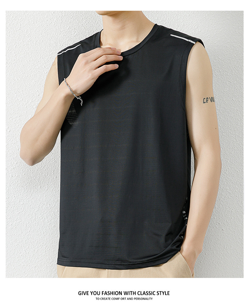Мужская спортивная футболка из ледяного шелка с однотонным вырезом Ice-silk Solid Color Neck Mens Sports T-shirt