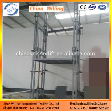 Wall mounted warehouse electric guide rail hydraulic cargo platform lift