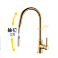 Torneira de cozinha Misturador de cozinha quente e frio de 360 ​​graus com pia dupla giratória e torneira de água de ouro escovado
