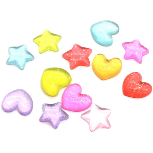 Colorful Star heart Resin Cabochon Beads 100 Pcs Diy Key Chain Decoration Girls Pendants Necklace Jewelry Ornament