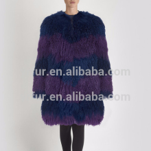 YR775 Real Mongolia Fur Block color Overcoat