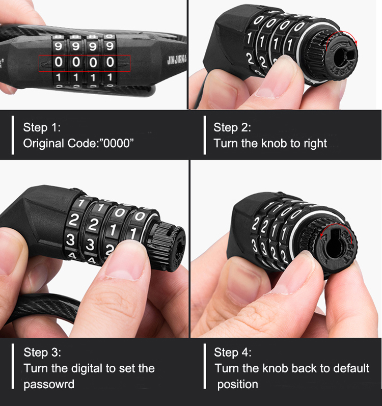 Adjustable wheel injection 4 digits combination cable ebike lock bicycle for motorcycle
