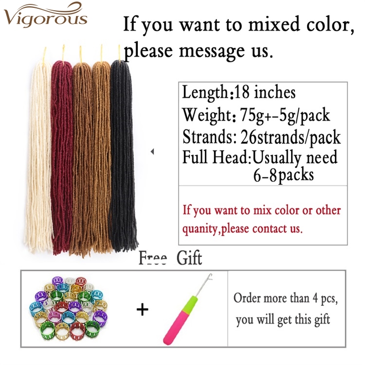 Vigorous Hot Sales 18 Inches Faux Locs Crochet Braids Soft Dread Synthetic Braiding Hair for African American Black Women