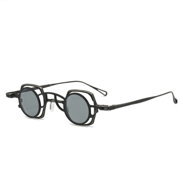 Round Titanium Clip-On Sunglasses