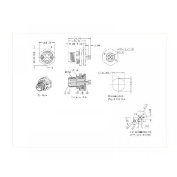 M12 3-5p Męski zamek z przodu PG9 D-kod Dishield