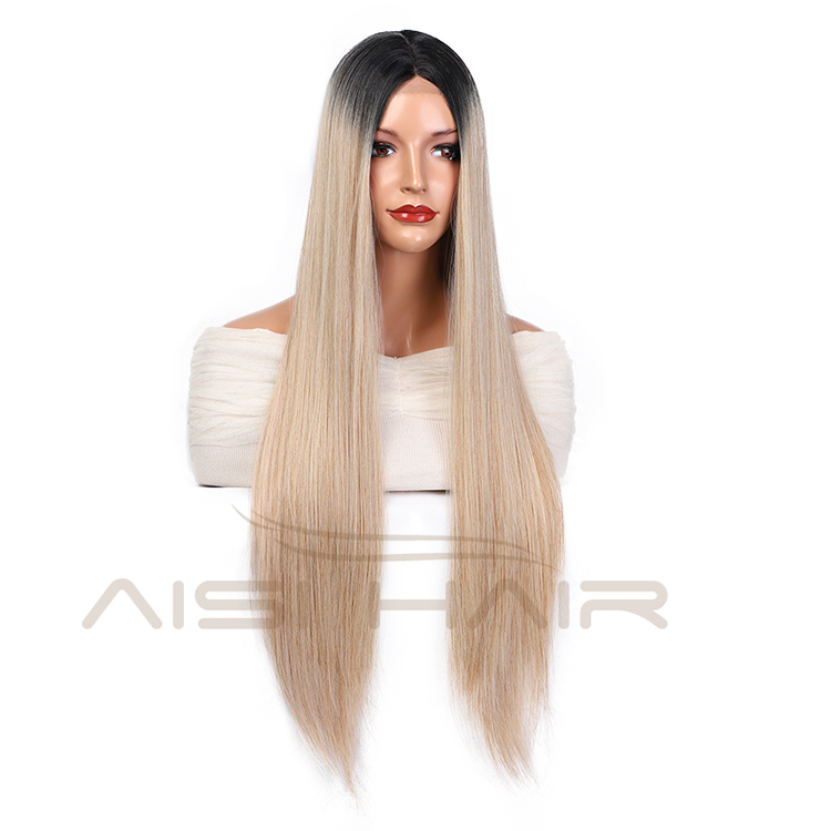 Aisi Hair New Design Long Silky Straight Wigs Ombre Blonde Swiss Lace Wig Synthetic Hair Lace Frontal Wigs For Black Women