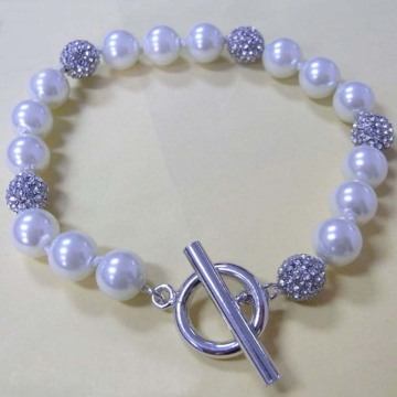 Handmade White Pearl Bracelet Charms with Crystal Ball