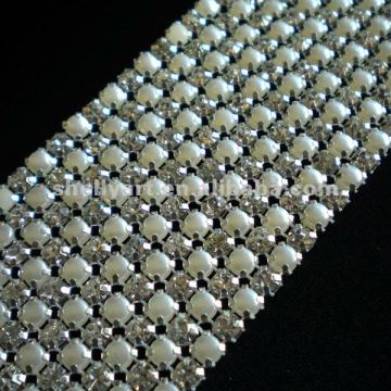 Sew on rhinestone mesh 24row 4mm Pearl + rhinestone mesh trimming