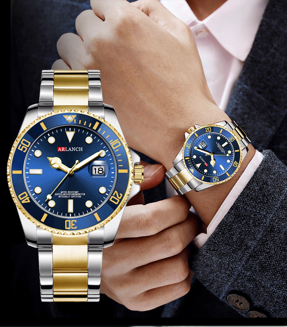 ARLANCH A306 New Water Ghost Series Classic Green Dial Luxury Men Not Automatic Watches Stainless Steel Waterproof Quartz Watch