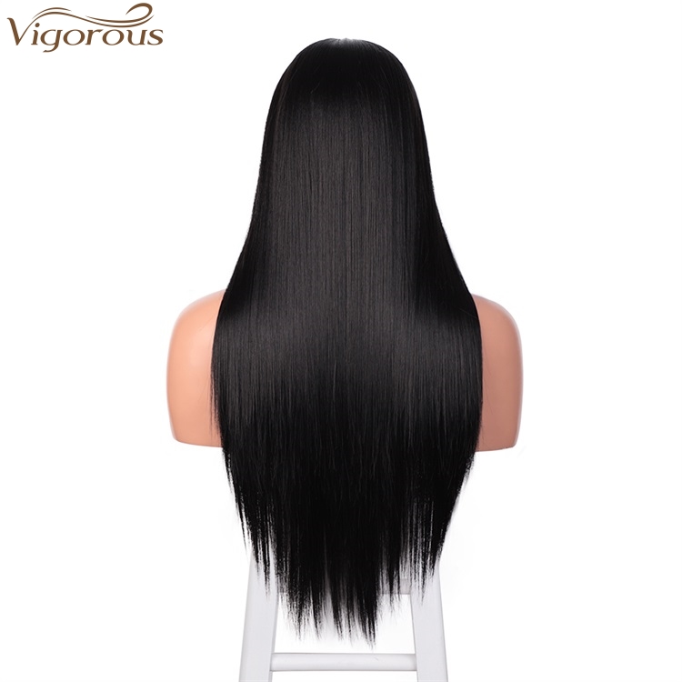 Vigorous High Temperature Middle Part Wigs For White Women Long Silky Straight Black Wigs Synthetic Wigs Wholesale Price