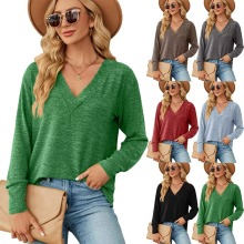 Dressy Pleated V Neck Tunic Blouses - Women's Long Sleeve Tops, Casual Loose Shirts