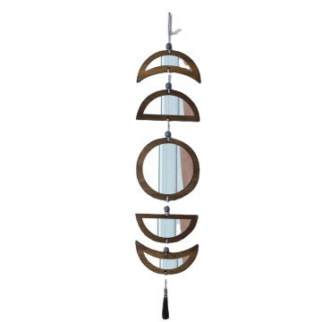 Boho Round Wood Framed Wall Mirror - Brown Wall Mirror