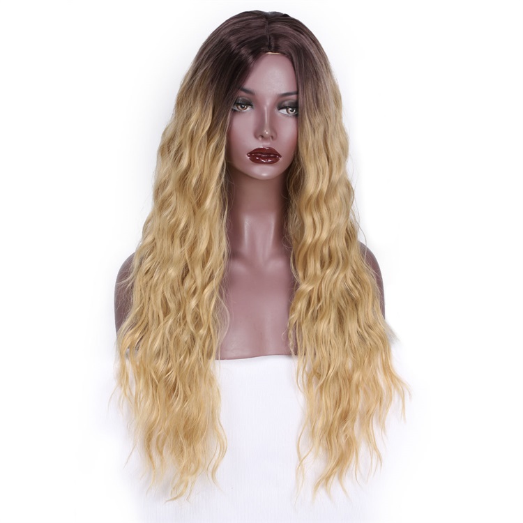 Vigorous Long Ombre Blonde Synthetic Wigs Natural Wave Wigs for Black Women Heat Resistant Fiber Cosplay Wigs