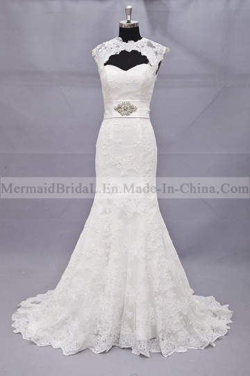 Mermaid Applique Lace Wedding Dress with Sash