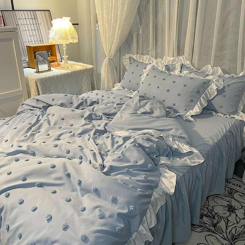 Velvet Tufted Duvetcover Bilik Tidur King Bedding Set