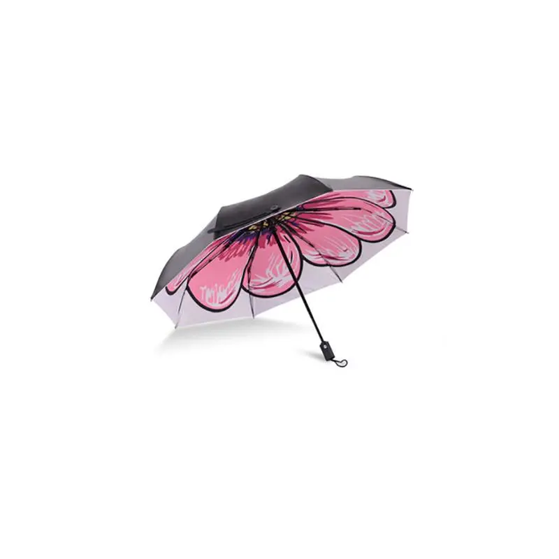 Logo Prints Fully Automatic Fabric with Black Coating Three Folding Umbrella with Floral Prints