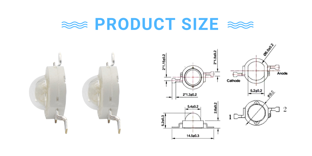 Size of 8080PBC48D45I1A Blue 480nm High Power LED Chip 3W