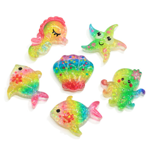 Cute Colorfu l Resin Starfish Shell Seahorse Ocean Animals Flatback Cabochon For DIY Craft Ornament Decor