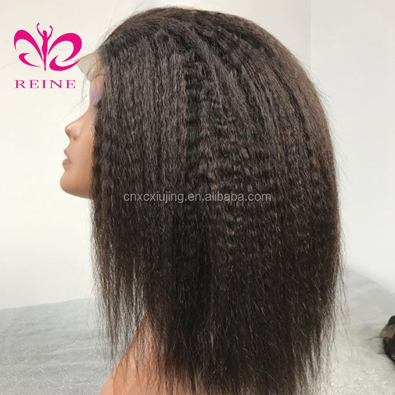 Cuticle Aligned Hair Natural Color  Middle Part Kinky StraightBrazilian Hair 4X4 Swiss Lace Closure Wigs for Black Women