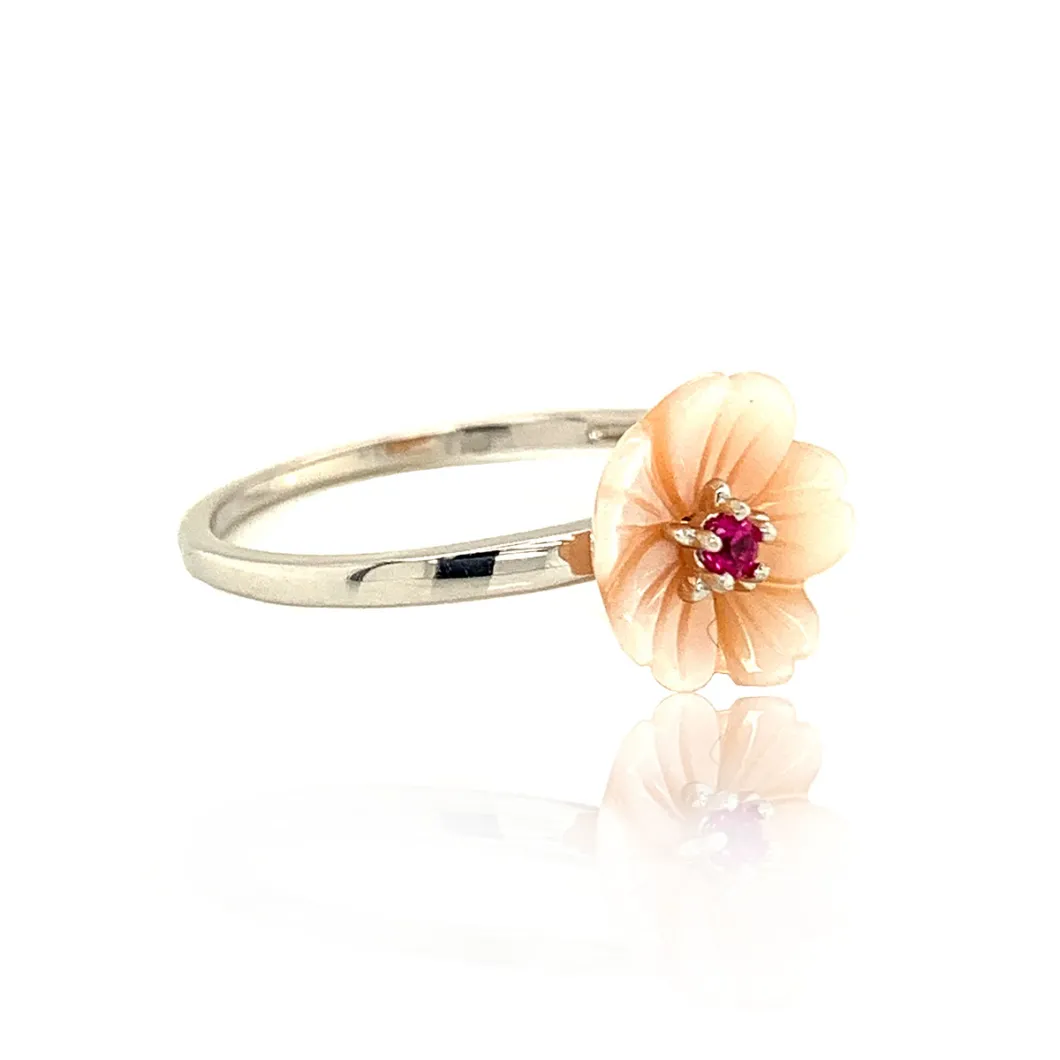 Flower Shape 925 Sterling Silver Mop Ring