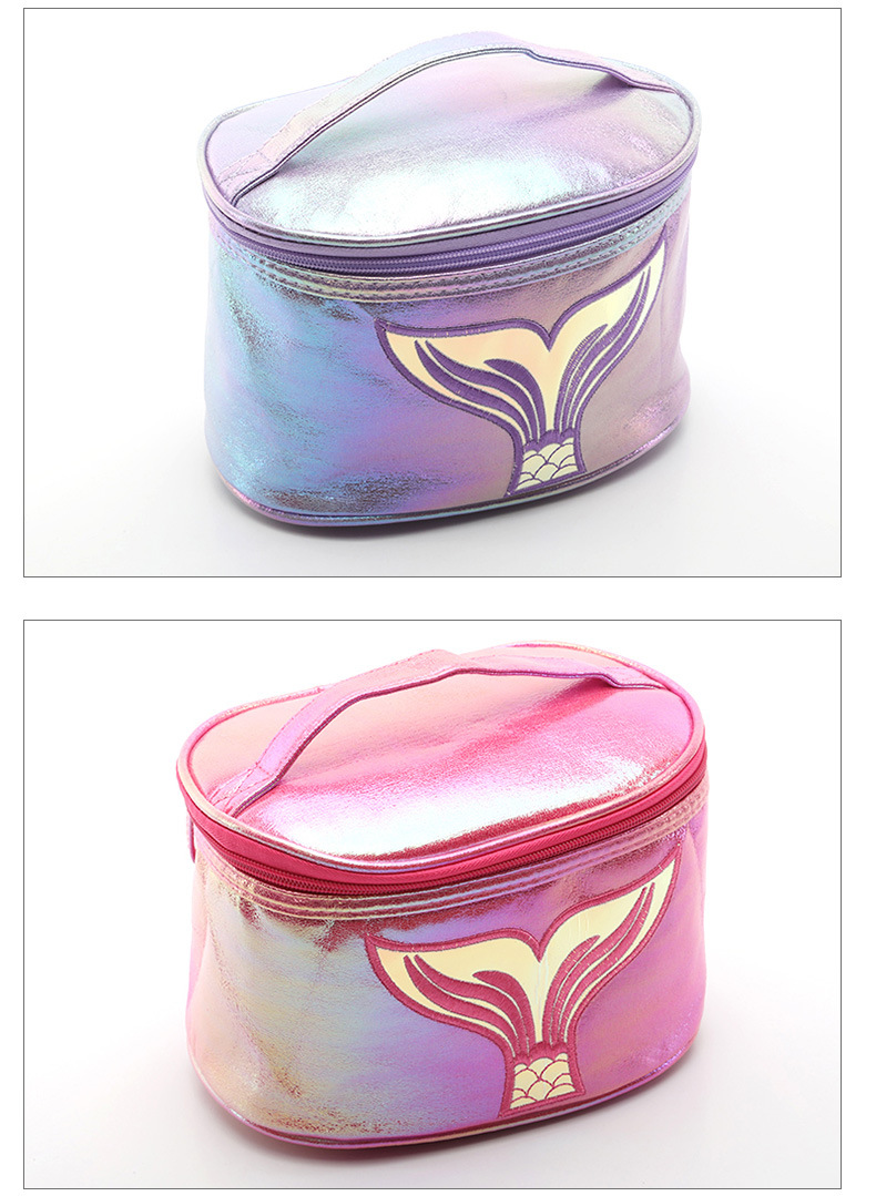 Wholesale Travel Hologram Pu Leather Mermaid Toiletry Bag Private Label Fashion Women Holographic Cosmetic Make Up Bags Cases