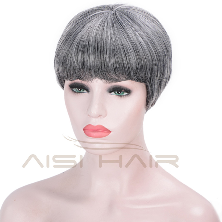 Aisi Hair Straight Bob Wigs Synthetic Hair Short Party Hair Cosplay Wig for Women Grey Mixed Black Short Bob Wigs