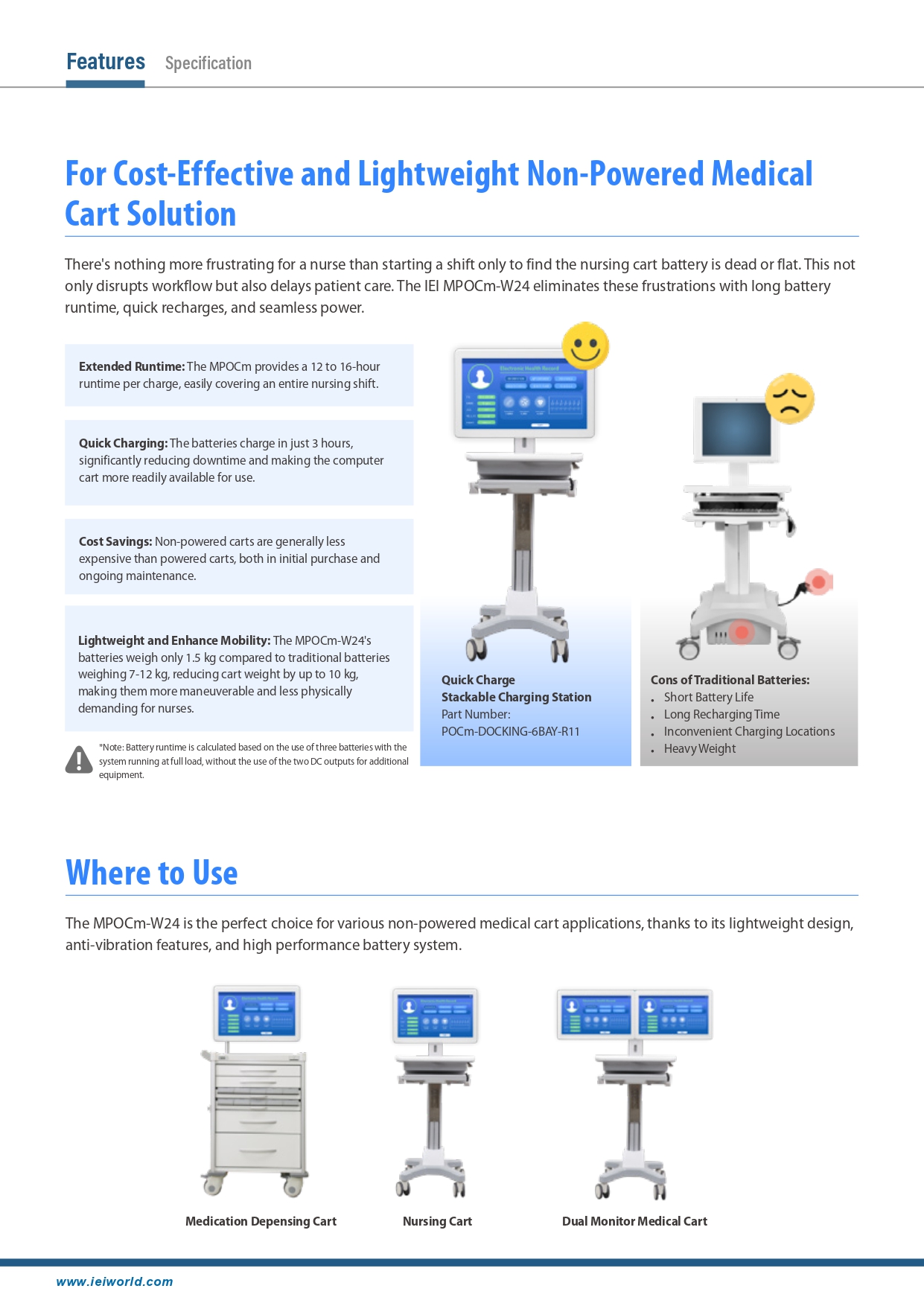 IEI MPOCm-W24 23.8 inch FHD Medical Monitor  IP65 front bezel 10-point PCAP touchscreen  Hot-swappable batteries