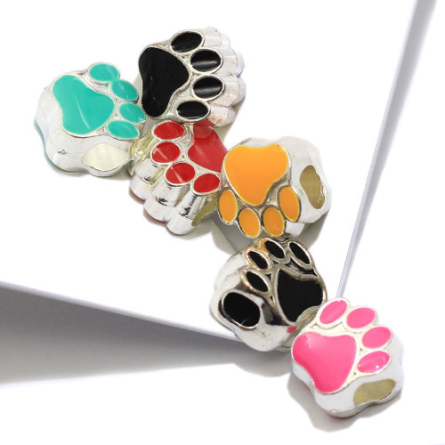 12MM Plated Black Enamel Bear's Paw Charm Bear Paw Footprint Beads Bear Paw Big Hole Beads Charms Fit European Bracelet